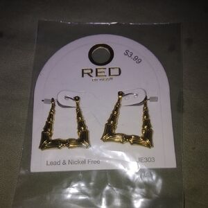 Gold Bamboo Hoop Earrings by RED
